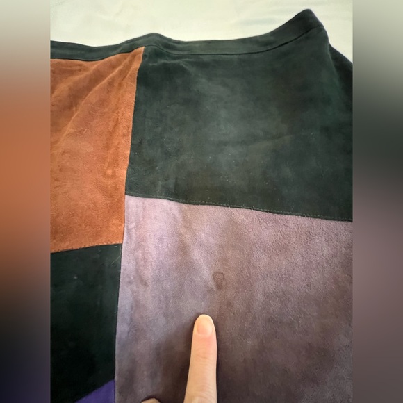 Sezane Colorblock Suede Midi Skirt in Brown, Green, Purple - Picture 7 of 10